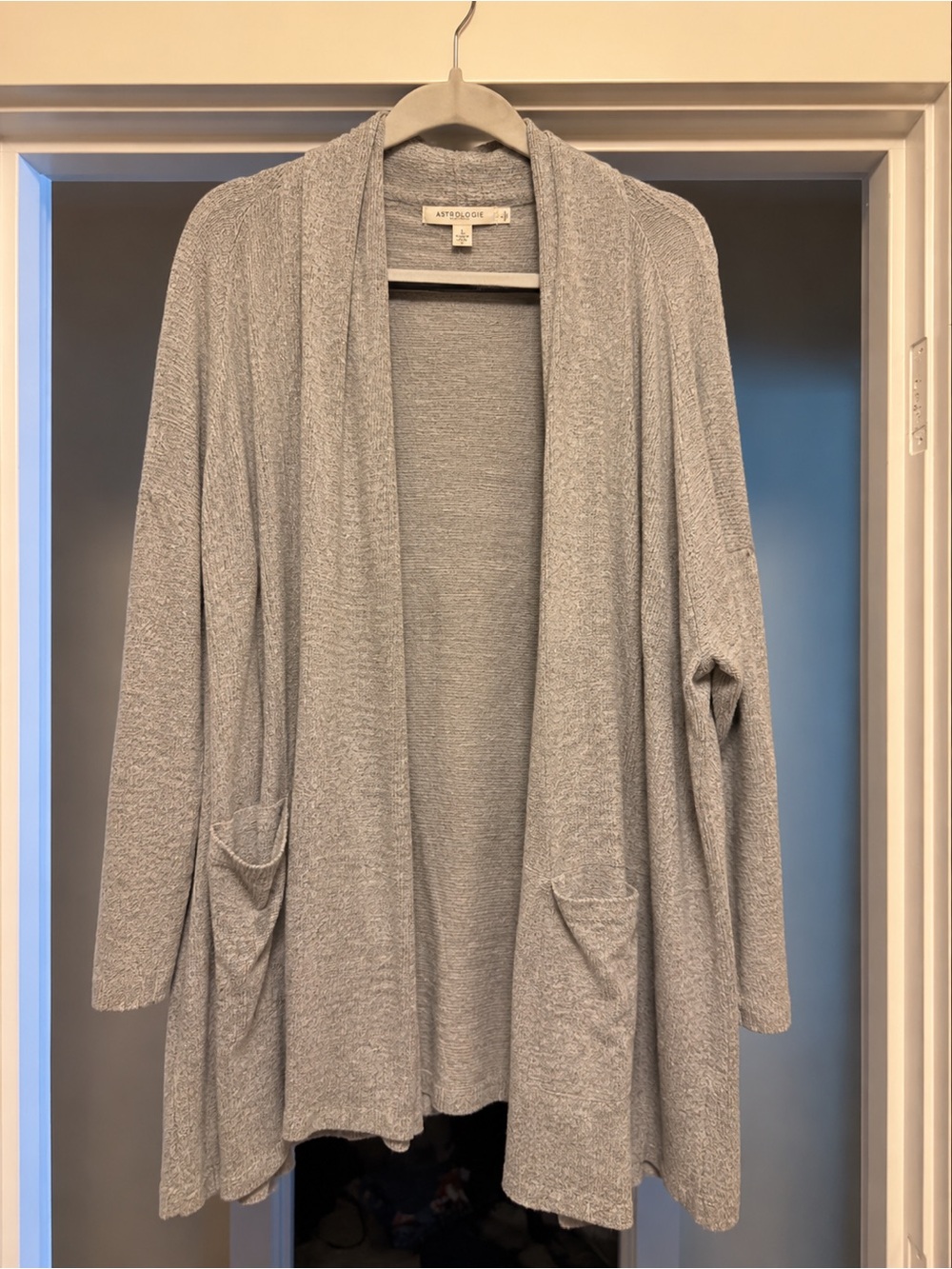 Astrologie Light Gray Open-Front Draped Cardigan with Pockets